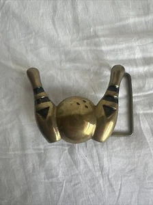 Hebilla de cinturón vintage de latón macizo esmalte negro de diez pines para bolos - Imagen 1 de 4