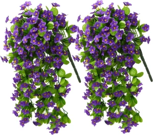 2PCS Artificial Hanging Flowers, Fake Hanging Plants Violet Vines UV Resistant f - Picture 1 of 12