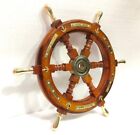 Ship Wheel Solid Wood 18 Inches Anchor & Strips with Brass Handles Wall Decor