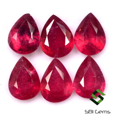 8.36 Cts Natural Ruby Pear Cut 8x6 mm Lot 06 Pcs Calibrated Loose Gemstones GF - Image 1 of 4