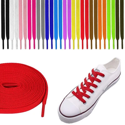 Flat Shoe Laces for Trainers or Boots Shoes 8mm Wide Black White or Colour Laces - Image 1 of 4