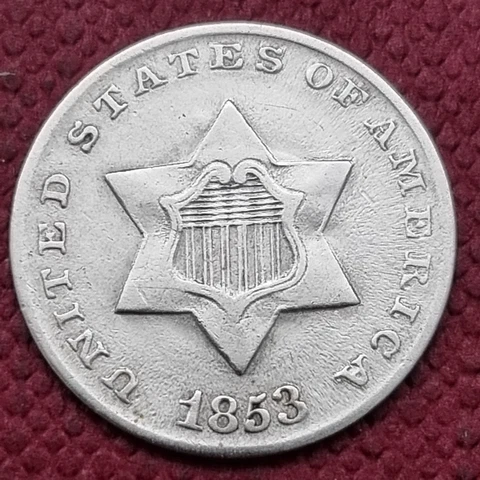 1853 Three Cent Silver Trime 3c Higher Grade XF - AU #56055 Cover