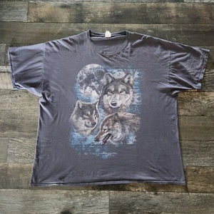 Vintage Nature T-Shirt Wolf Pack Wölfe All Over Druck grau Größe 3XL 🙂 Retro - Bild 1 von 6