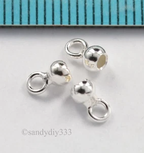 8x STERLING SILVER BRIGHT 1.5mm LEATHER BALL END CAP COVER CONNECTOR BEAD #2934 - Picture 1 of 2