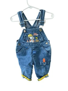 Mono con tirantes vintage para niños infantes bebé talla 3 6 meses Jean Denim Peanuts Snoopy Wo - Imagen 1 de 5