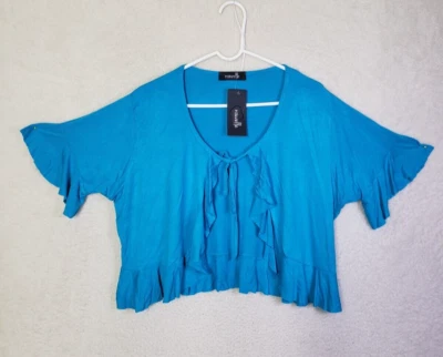 Nouvelle Collection Women Top 18-20 Blue Viscose B 3/4 Sleeve Open Crop Cardigan - Image 1 of 4