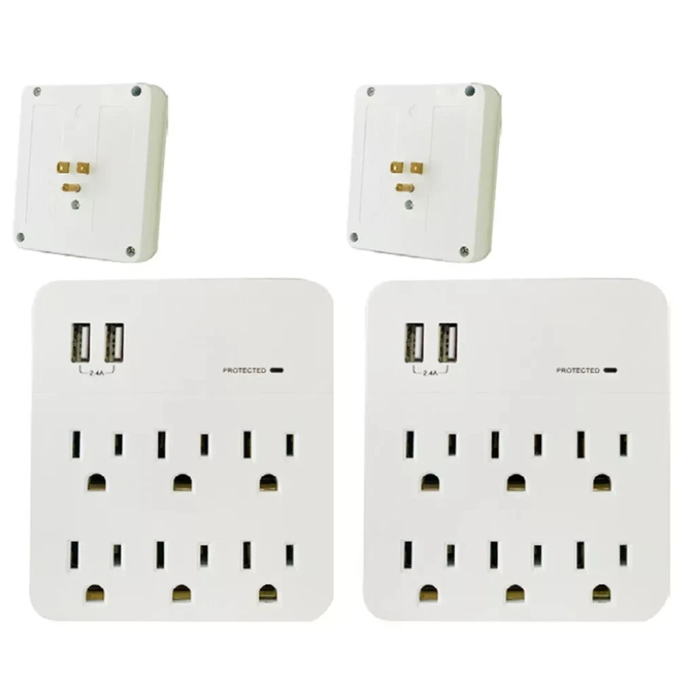 2 Pack 6 Outlet Surge Protector Electrical Outlet Power Splitter w/ 2 USB Ports - Image 1 of 2