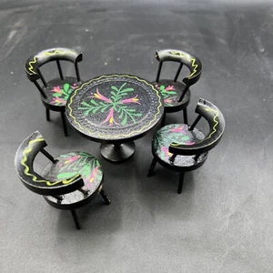 Vintage Dollhouse Wood Furniture 1:12 Dutch Style Painted Dining Table & Chairs - Picture 1 of 6