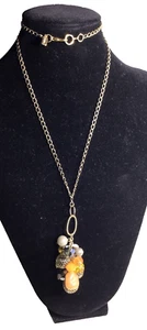 Vintage rachel Gold tone Chain Multi material Colorful Beads 16" Drop Necklace - Picture 1 of 6