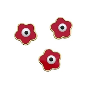 10 distanziali malocchio rosso nero bianco smalto 9 mm fiore piatto perline metallo bifacciale - Foto 1 di 3