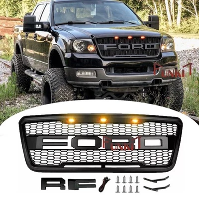 Parrilla delantera estilo Raptor para Ford F150 2004-2008 2007 negra con letras Foto 1 de 4