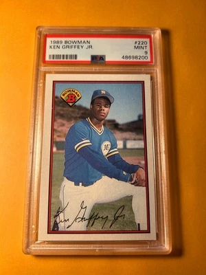 Tarjeta de radiocontrol de novato Ken Griffey Jr Bowman #220 1989 PSA 9 como nueva Foto 1 de 2