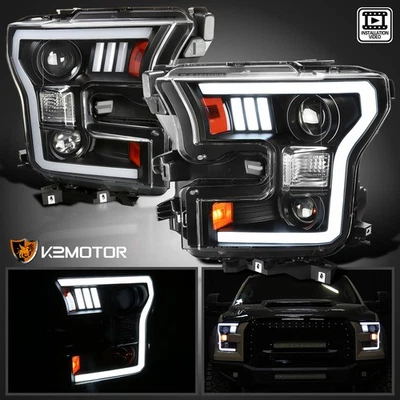 Black Fits 2015-2017 Ford F150 LED Tube Projector Headlights Left+Right 15-17 Foto 1 de 4