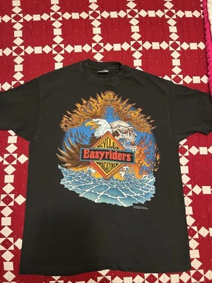 复古 Easyriders Cycle Magazine Skull Eagle T 恤 L 1994 Harley 单针 3D — 第 1/4 张图片