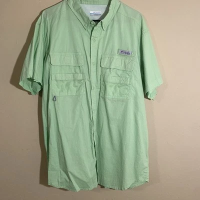 MEN'S COLUMBIA PERFORMANCE FISHING GEAR SHORT SLEEVE SHIRT. GREEN, XL VGC - Image 1 of 4