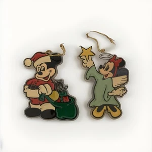 Vintage 80s Disney Minnie Mouse Angel & Mickey Santa Plastic Christmas Ornaments - Picture 1 of 5