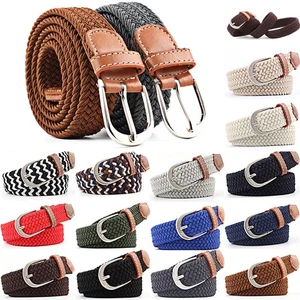 Women Ladies Lady Elastic Woven Braided Belts Pin Buckle Webbing Jeans Waistband - Picture 1 of 35