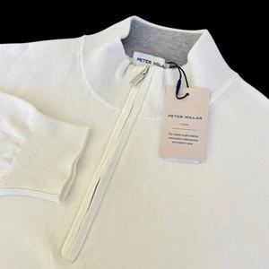 Peter Millar Whitaker Quarter-Zip Sweater Cotton Silk White Size Small $195 - Picture 1 of 10