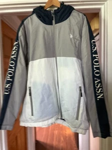 U.S. Polo Assn. 2XL Gray-White-Blue Hooded Insulated Jacket & Zippered Pockets - Picture 1 of 6