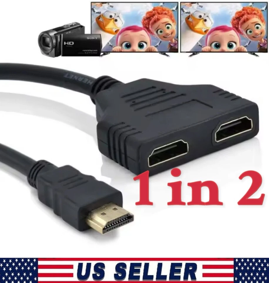 4K HDMI Cable Adapter Male To Dual Female 2.0 Converter 1 in 2 out Y Splitter TV - Image 1 of 4