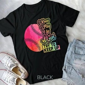 Baseball Women Funny Gift Team Play Like a Girl Softball T-Shirt Unisex T-shirt - Picture 1 of 11
