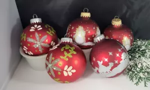 Vintage Weihnachtsschmuck Quecksilber Glas rot Glitzer Blumen Krebs MEHR Posten 3" - Bild 1 von 11