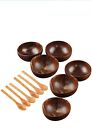 6 Set of Handmade Natural  Wooden Coconut Bowl Set with Spoon Salad