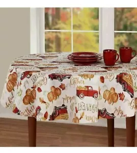 ELRENE Harvest Truck Vinyl 70-Inch Round Tablecloth - Picture 1 of 6