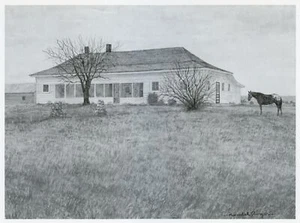 Impresión artística occidental Mondel Rogers U LAZY S BUNKHOUSE John Slaughter Texas Ranch - Imagen 1 de 4