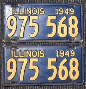Vintage Blue Illinois License Plate 1949 975 568 2 Pieces - Picture 1 of 2