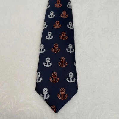 G-Cutee Toddler Nautical Neck Tie Navy Blue w/ Orange & White Anchors Adjustable - Image 1 of 4