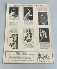 1928 Fro-Joy Ice Cream Babe Ruth card Sheet     *** Reprint***