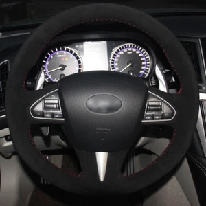 Black Suede Car Steering Wheel Cover for Infiniti Q50 2014 2015 QX50 2015 - Picture 1 of 7