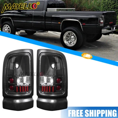 Par de luces traseras negras para camioneta 94-01 Dodge Ram 1500 1994-2002 2500 3500 Foto 1 de 4
