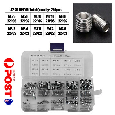 220Pcs Stainless Steel Allen Head Socket Set Grub Screws Assortment Kit - image 1 of 4