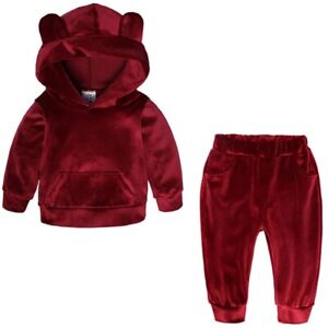 Baby Boys Girls Velvet Hooded Clothing Set Kids Jacket Coat Pants Suit for Sport