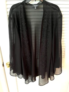 R &M Richards  Open Front Sheer Black Embellished Metallic Jacket Women’s 30W - Picture 1 of 2