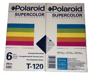 Vintage Polaroid Super Color T-120 VHS Videocassette Cintas en Blanco NUEVO Lote de 2 - Imagen 1 de 1