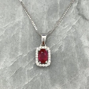 Ruby and Diamond Necklace, 14K White Gold, 0.60ct Ruby - 16" Chain - Picture 1 of 7