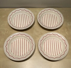 Juego de 4 cuencos de sopa ingleses Ironstone con borde poco profundo gris/rosa a rayas - INGLATERRA - Imagen 1 de 10