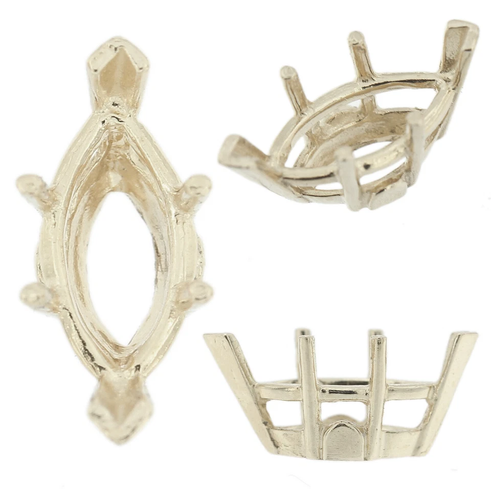 Cesta de alambre marquesa de oro blanco de 14K montaje 6 puntas extremos en V 0,25-8,00 quilates Foto 1 de 4