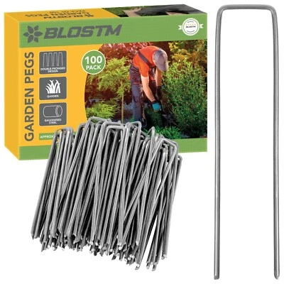 BLOSTM 100 x Picchetti da Giardino Metallo Zincato Paesaggio Erbacce Membrana Graffette U Perni Ganci