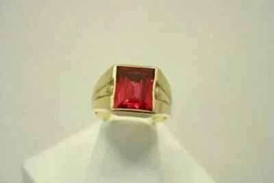 2Ct Princess Lab Created Red Ruby Men's Engagement Ring 14k Yellow Gold Finish - Image 1 of 4