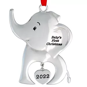 Baby's First Christmas Ornament 2022 Silver Elephant Christmas Ornament with Box - Picture 1 of 10