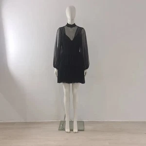 Maje (1) Black Ruleti Dress UK 8 EU 36 Mesh Balloon Sleeve Party Formal $375 - Picture 1 of 10