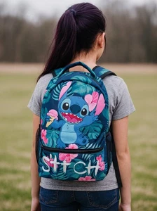 Lilo & Stitch Tropical Backpack 16" By 12.5" Bright Green, Pink - Picture 1 of 17