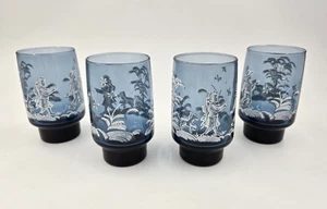 4 Vintage LIBBEY Mary Gregory 4.75" Tall Drinking Glasses Blue Tint - Picture 1 of 4