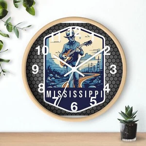  State Of Mississippi Skyline Art Wall Clock With Wood 3D Frame Colorful art - Picture 1 of 19