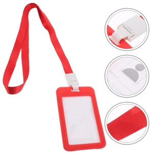  Bamboo Pallet Staff Work Card Holder with Lanyard Name Tag Plastic Sleeves - Picture 1 of 12