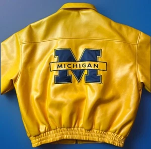 Vintage Steve & Barrys 90s Varsity Bomber Letterman Jacket Michigan UofM Leather - Picture 1 of 24